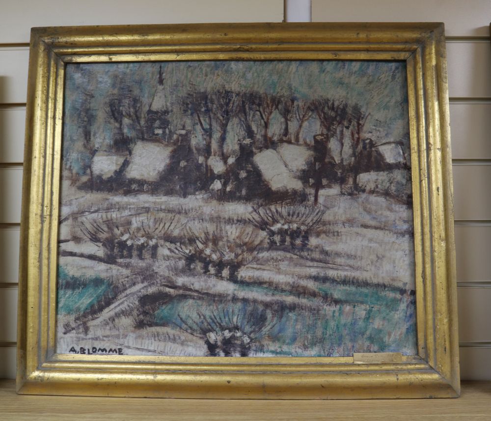 Alfons Blomme (1889-1979), oil on canvas, Sneeuw Dorp 1949, signed 46 x 54cm